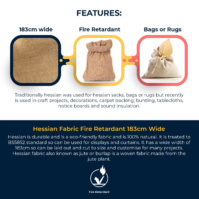 Hessian Fabric Fire Retardant 183cm Wide for Upholstery and Garden